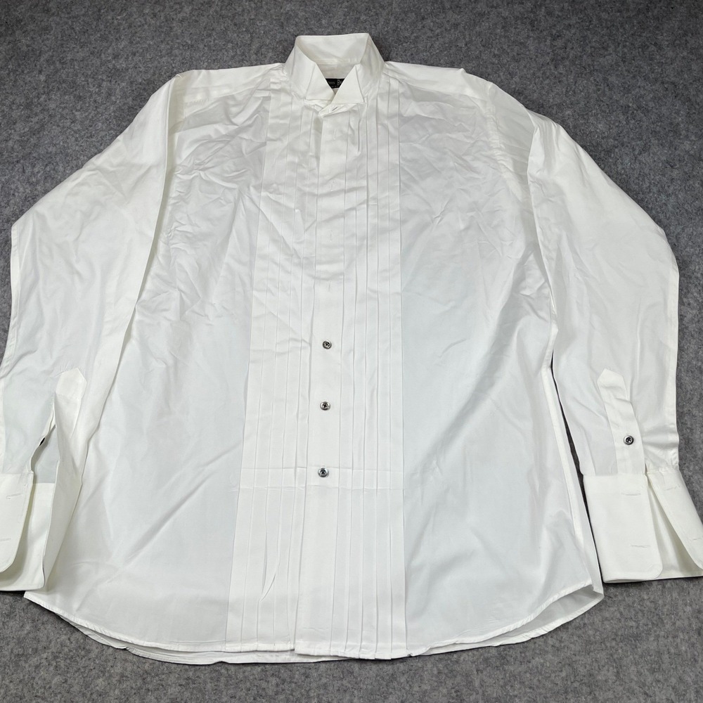 Gitman Bros Pleated Bib Front Tuxedo Shirt Wing White Cotton French Cuff USA